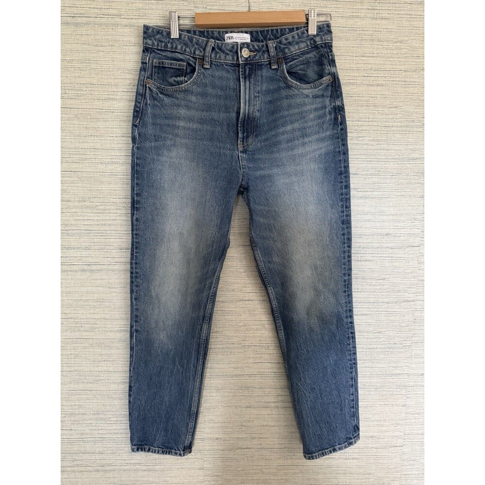 Zara Womens High Rise Straight Leg Jeans Medium Blue Wash Size 8 Denim Pants